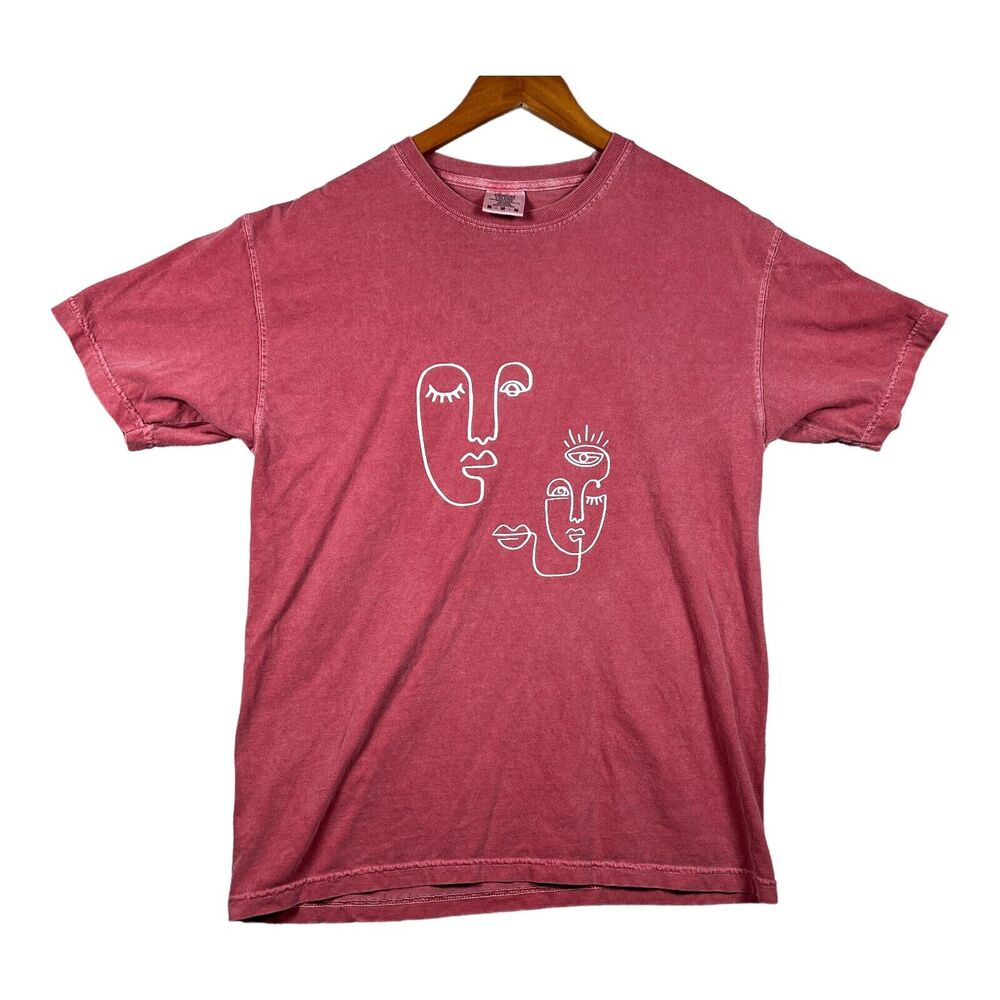 Men's Abstract Minimalist Picaso Silouette Faces Artist Red Art T Shirt M